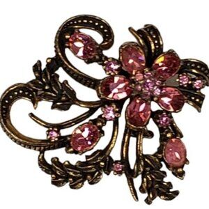 Vintage Signed Coro Flower Brooch Pink Gold Tone